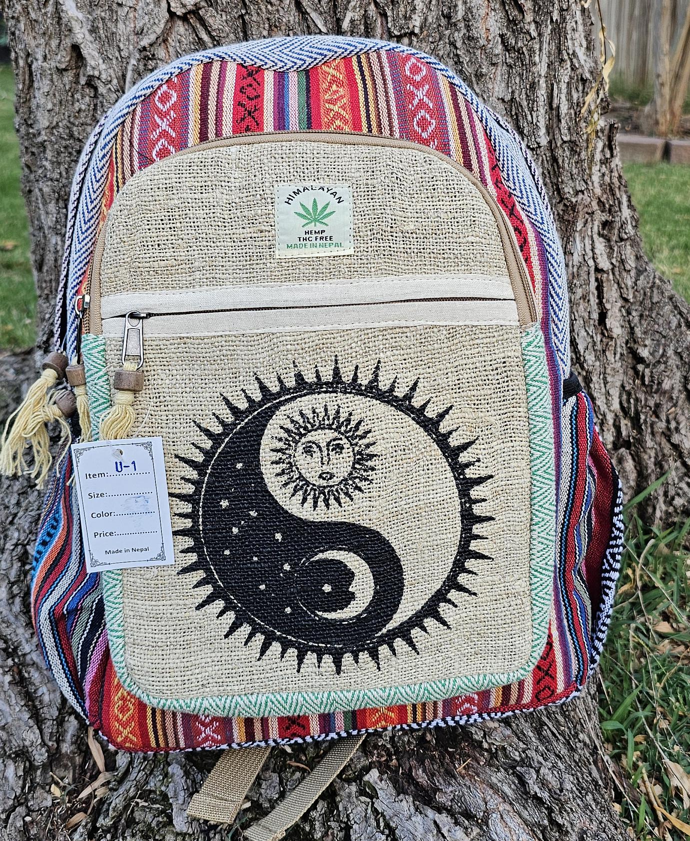 Namaste Organic Natural Himalayan Hemp with Prints Large Nepalese Boho Hippie Durable Cute Printed Unisex Backpack