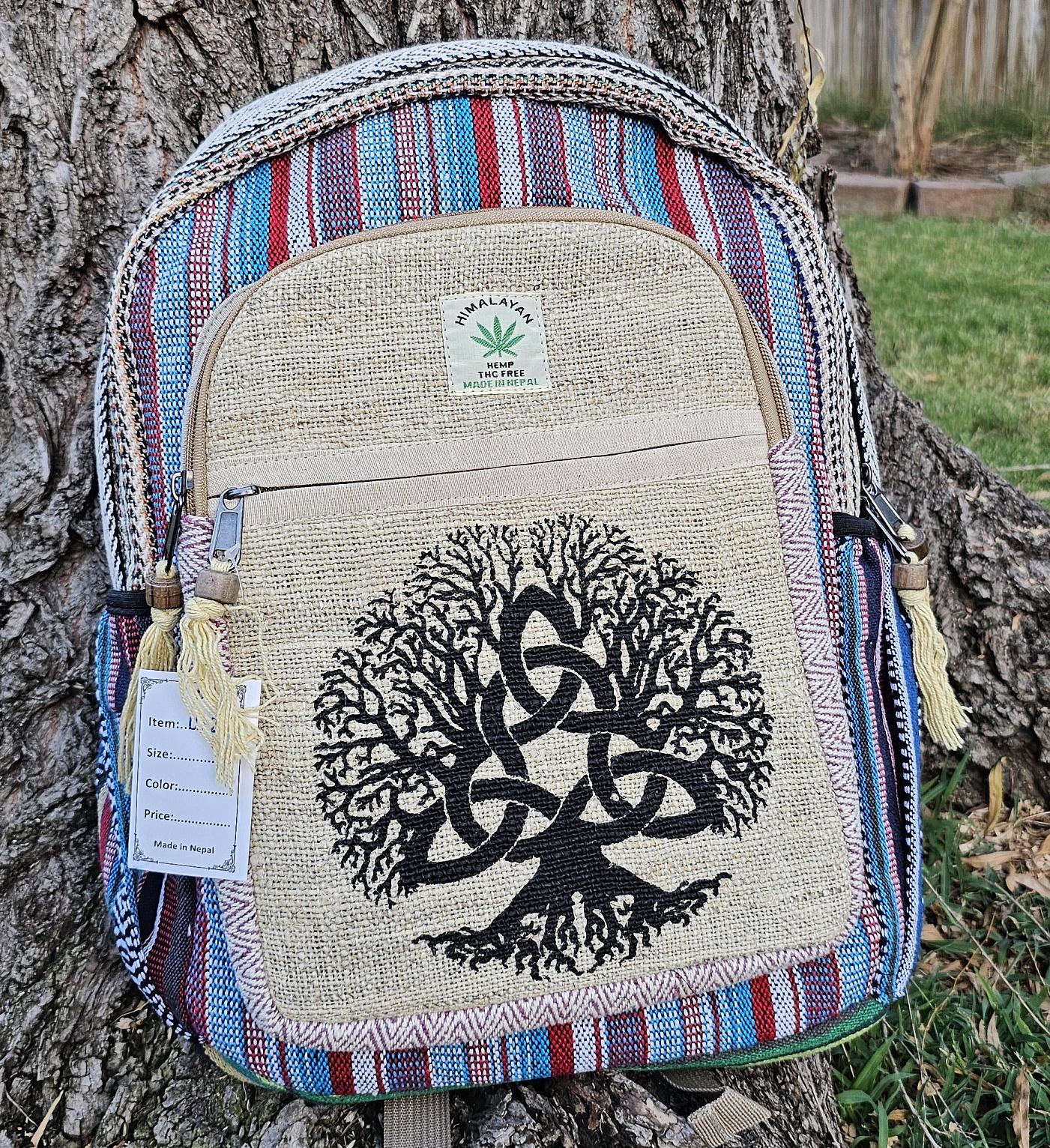 Namaste Organic Natural Himalayan Hemp with Prints Large Nepalese Boho Hippie Durable Cute Printed Unisex Backpack