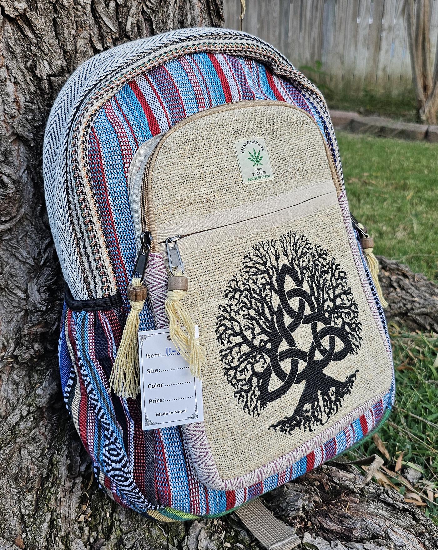 Namaste Organic Natural Himalayan Hemp with Prints Large Nepalese Boho Hippie Durable Cute Printed Unisex Backpack