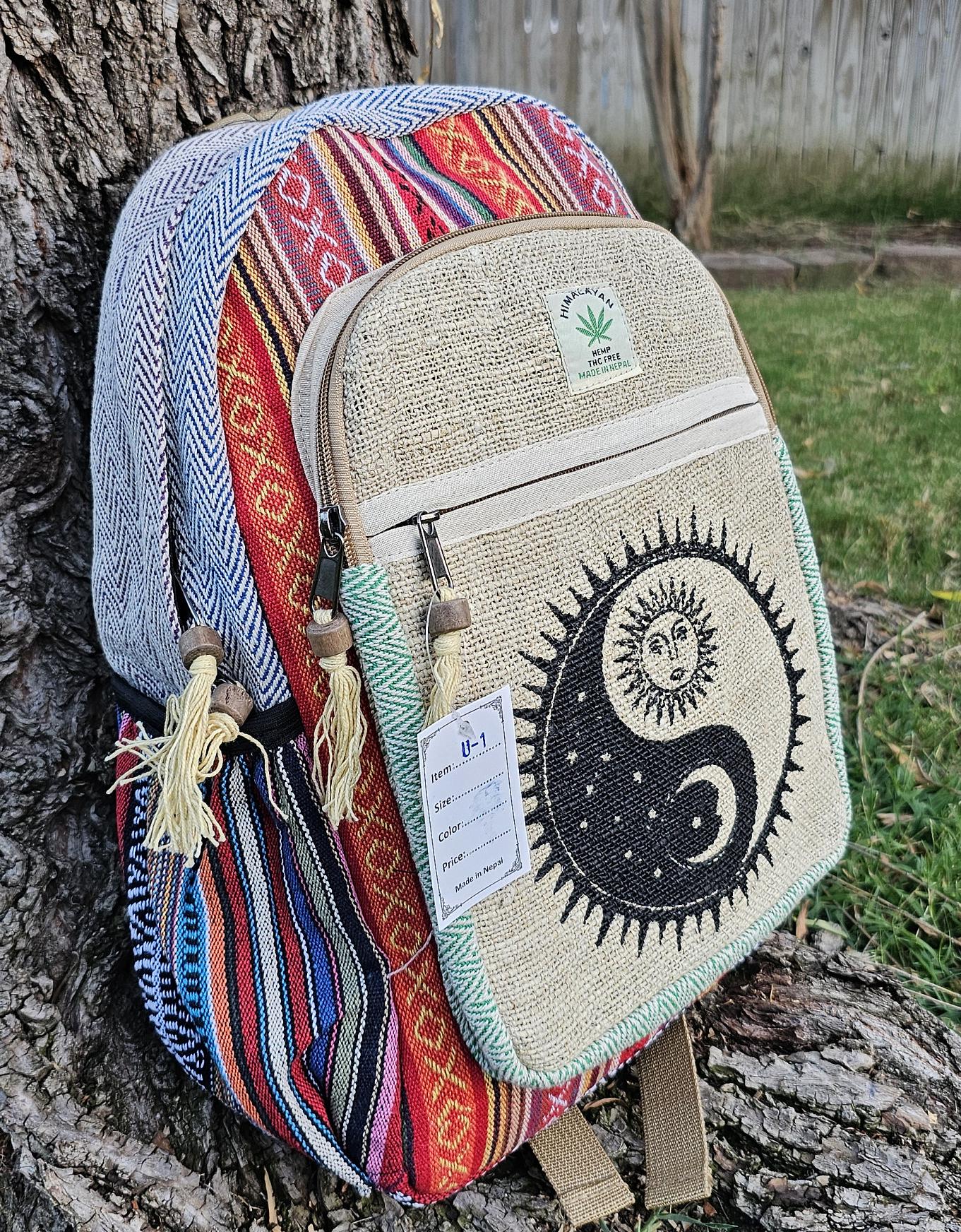 Namaste Organic Natural Himalayan Hemp with Prints Large Nepalese Boho Hippie Durable Cute Printed Unisex Backpack