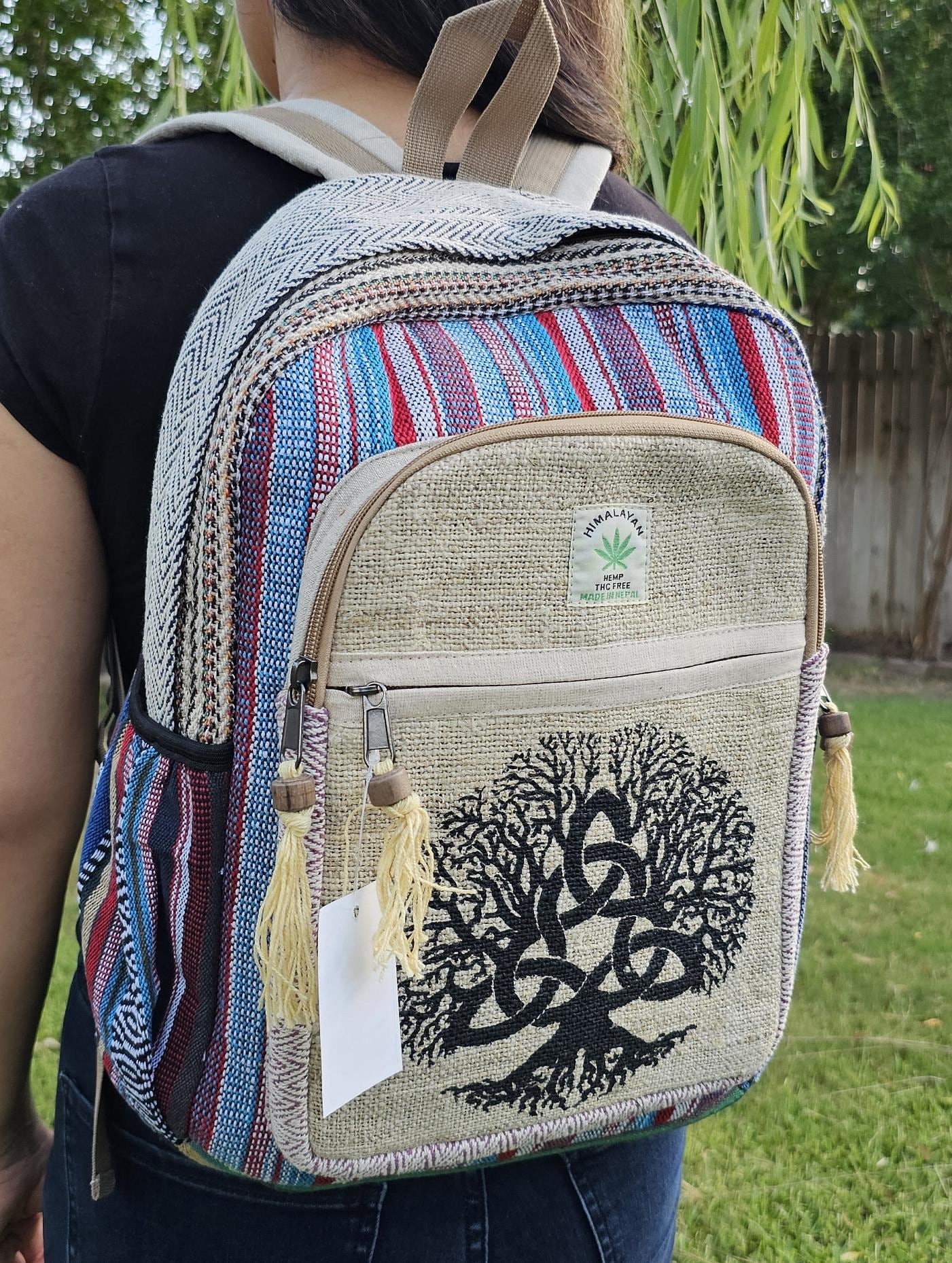 Namaste Organic Natural Himalayan Hemp with Prints Large Nepalese Boho Hippie Durable Cute Printed Unisex Backpack