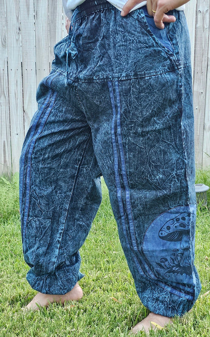 Namaste Mushroom Print Stonewashed Fashionable Unisex Multicolor Handmade Colorful Cotton Nepalese Trouser Pant