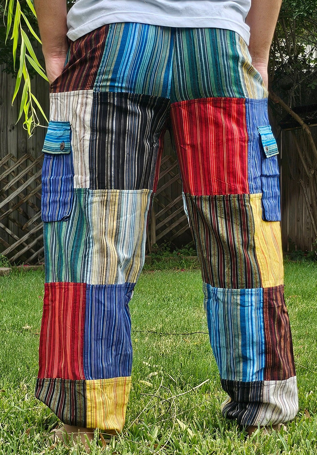 Namaste Fashionable Unisex Multicolor Handmade Hippie Patchwork Non Acidic Dyed Cotton Hippy Boho Comfy Festival Nepalese Yoga Pants Trouser