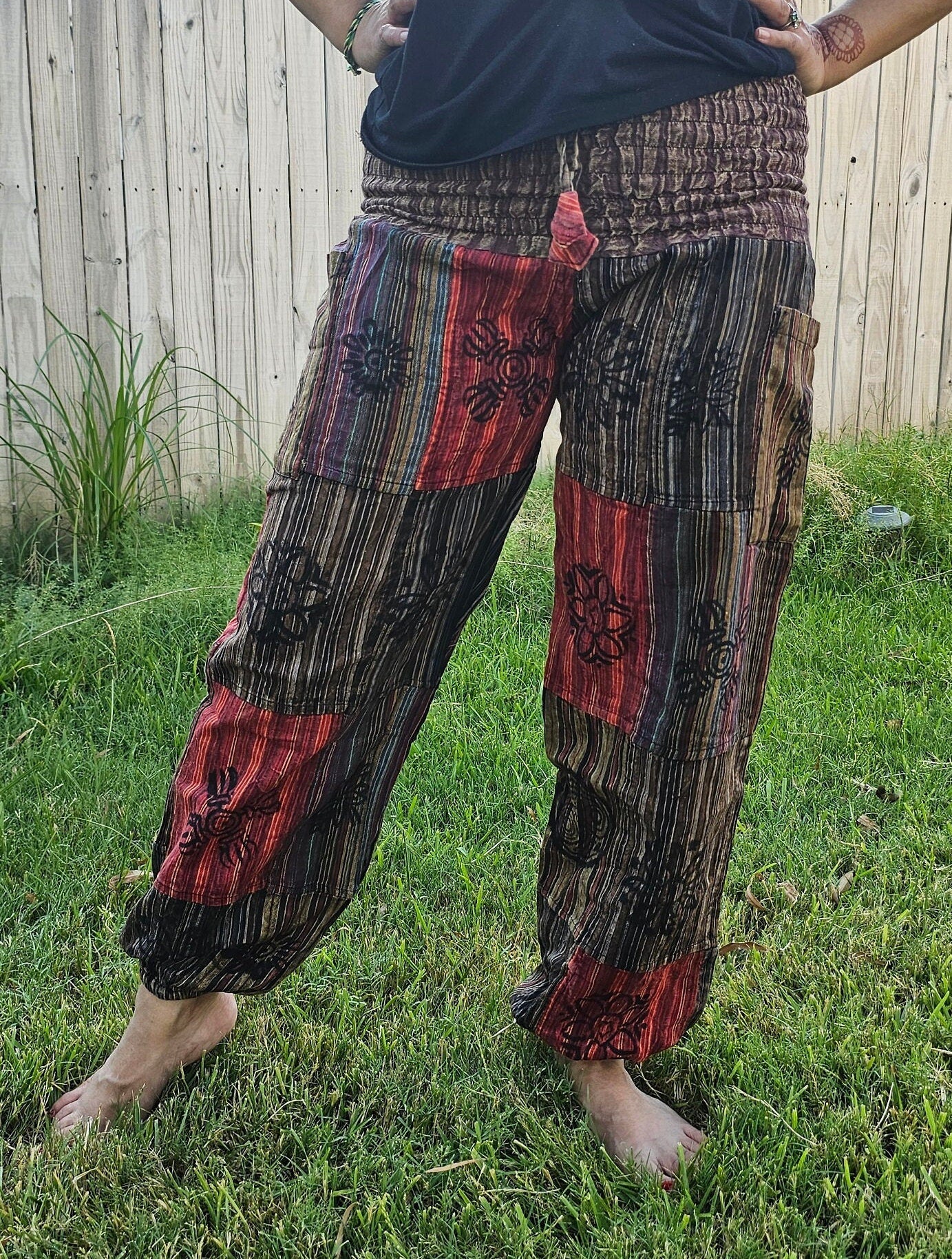 Namaste Fashionable Unisex Multicolor Handmade Hippie Patchwork Print Cotton Boho Comfy Festival Stonewashed Yoga Pants Colorful Trouser