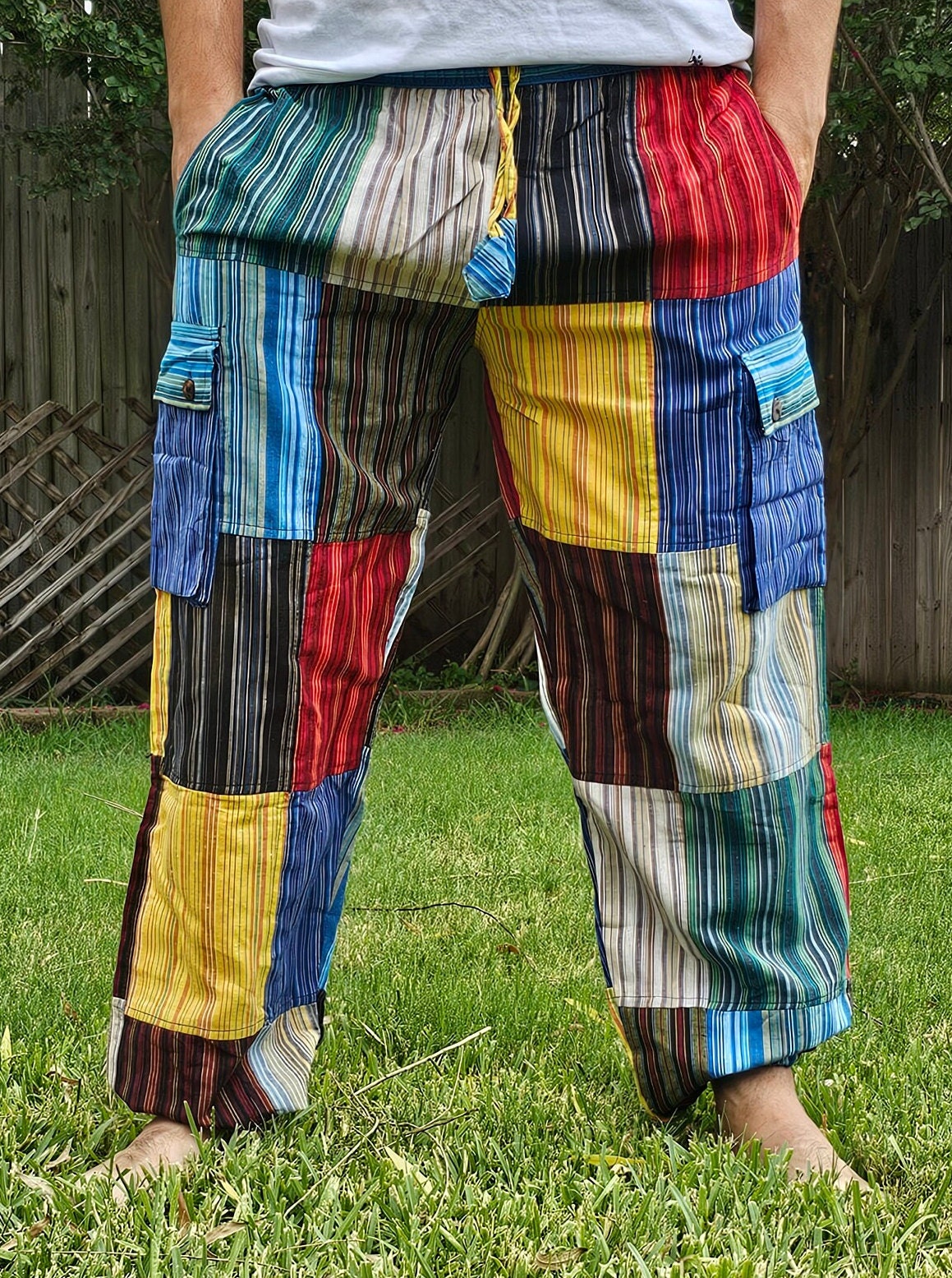 Namaste Fashionable Unisex Multicolor Handmade Hippie Patchwork Non Acidic Dyed Cotton Hippy Boho Comfy Festival Nepalese Yoga Pants Trouser