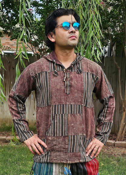 Namaste Patchlined Unisex Handmade Organic Eco-Friendly Nepalese Festival Colorful Fashionable Light Pullover Hoodie