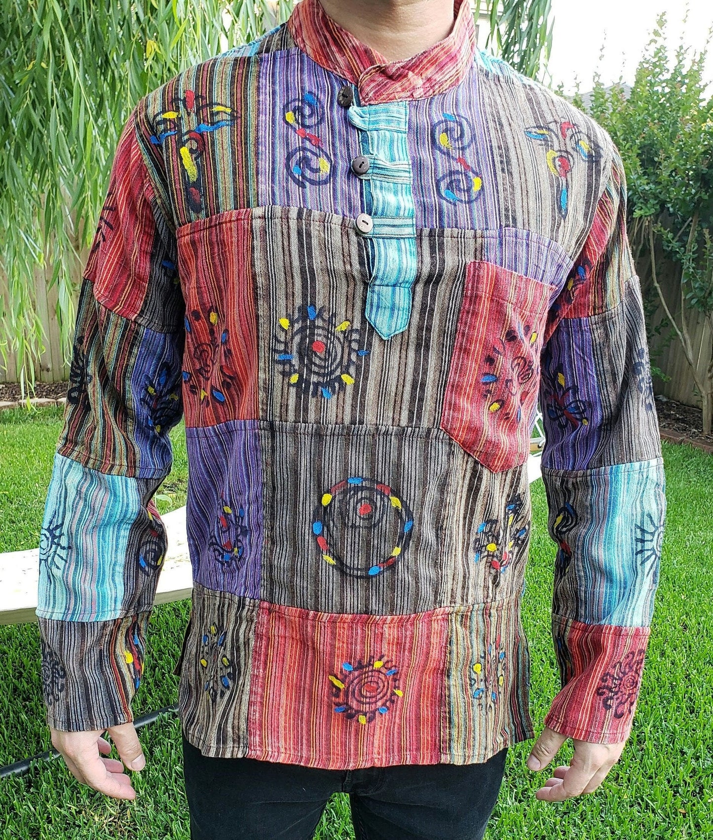 Namaste Holiday Unisex Colorful Handmade Stonewash Patchwork Nepalese Top/Kurta