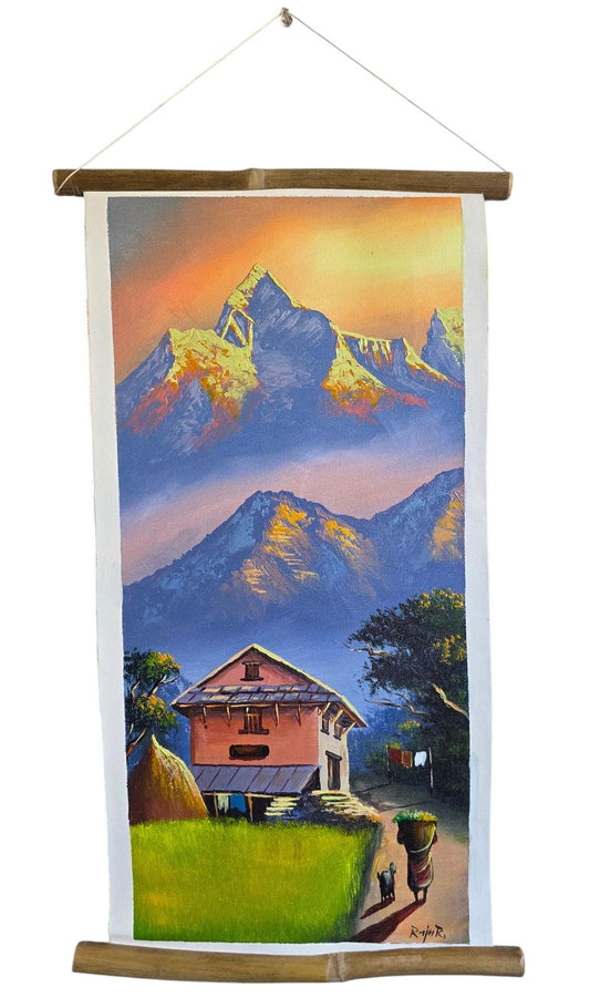 Namaste Handmade Mountain Nepalese Village Authentic Hand-Painted Acrylic Wall hanging Artwork