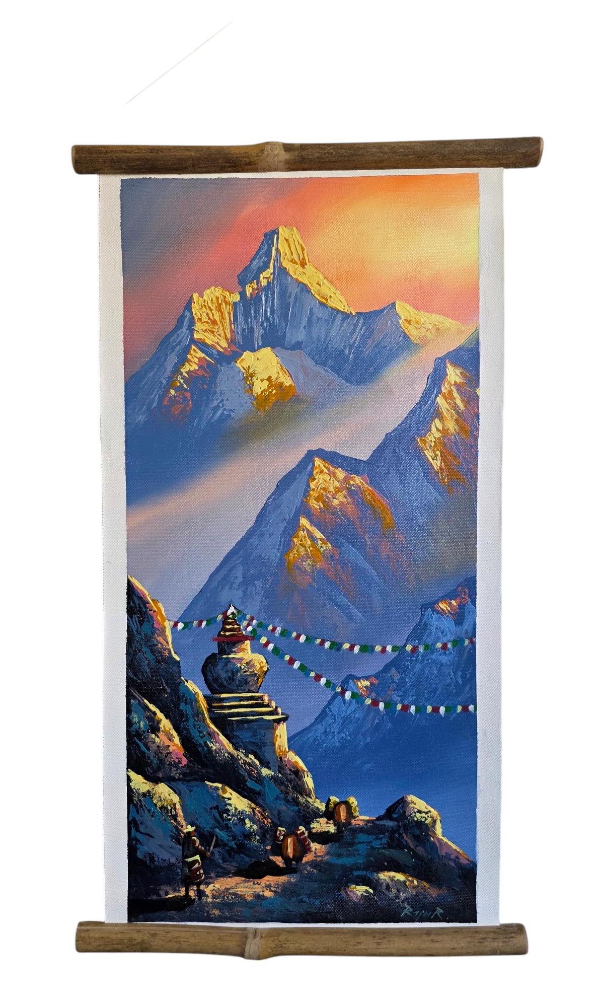 Namaste Handmade Mountain Nepalese Village Authentic Hand-Painted Acrylic Wall hanging Artwork