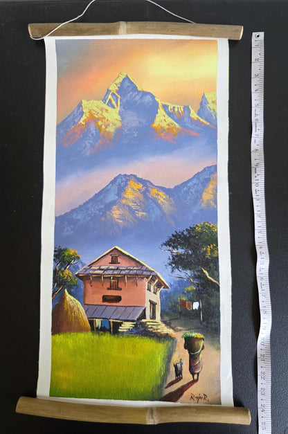 Namaste Handmade Mountain Nepalese Village Authentic Hand-Painted Acrylic Wall hanging Artwork