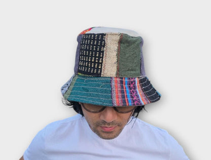 Namaste Fashionable Unisex Multicolor Handmade Flowers Hippie Durable Patchwork Eco-Friendly Organic Hemp Wire Rim Bucket Hat