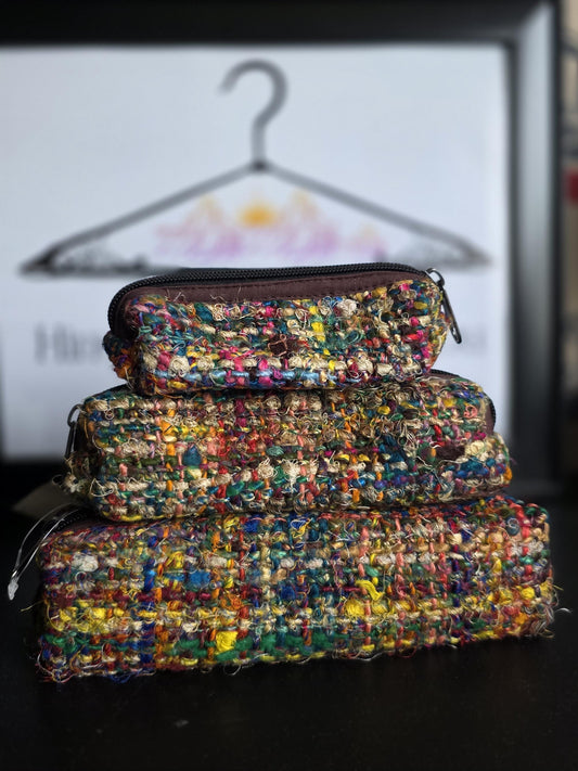 3 Piece Set Toiletry Organic Eco Friendly Handmade Colorful Hippy Pencil Case/Makeup Pouch Bag