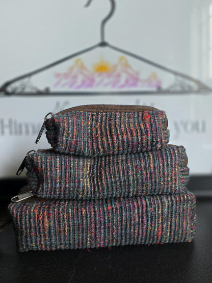 3 Piece Set Toiletry Organic Eco Friendly Handmade Colorful Hippy Pencil Case/Makeup Pouch Bag