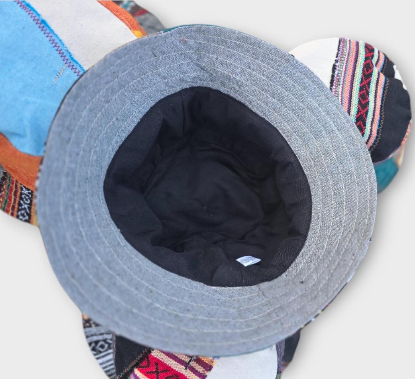 Namaste Fashionable Unisex Multicolor Handmade Flowers Hippie Durable Patchwork Eco-Friendly Organic Hemp Wire Rim Bucket Hat