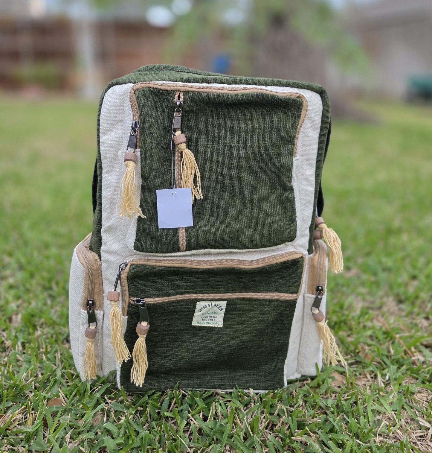 Natural Bohemian Hippy Organic Natural Cotton Gheri Handmade Vegan Eco-Friendly Box Backpack.