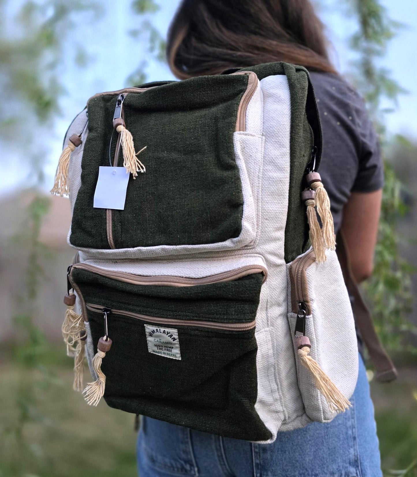 Natural Bohemian Hippy Organic Natural Cotton Gheri Handmade Vegan Eco-Friendly Box Backpack.