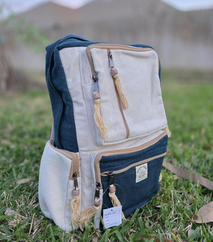 Natural Bohemian Hippy Organic Natural Cotton Gheri Handmade Vegan Eco-Friendly Box Backpack.