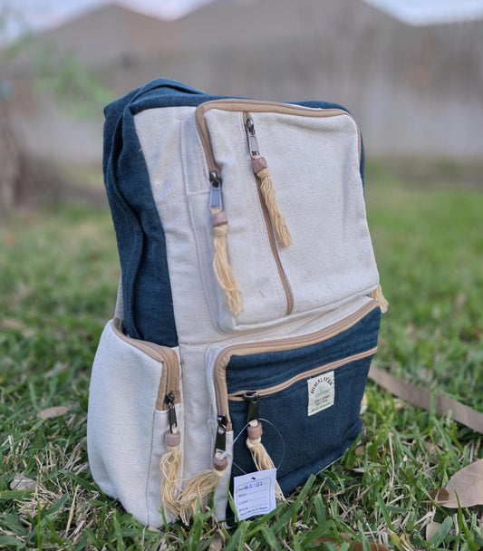 Natural Bohemian Hippy Organic Natural Cotton Gheri Handmade Vegan Eco-Friendly Box Backpack.