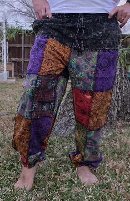 Bohemian unisex multicolor handmade hippie patchwork stonewashed cotton boho comfy festival reggae stonewashed yoga pants trouser