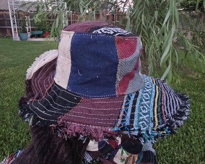 Namaste Fashionable Unisex Multicolor Handmade Flowers Hippie Durable Patchwork Eco-Friendly Organic Hemp Wire Rim Hat