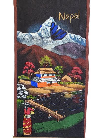 Namaste handmade mountain nepalese village authentic cloth hand-painted wall hanging artwork