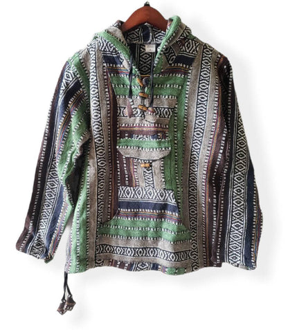 Namaste blue/green hippie unisex puncho retro multicolored baja nepalese pullover limited edition handmade fashionable gheri warm pullover