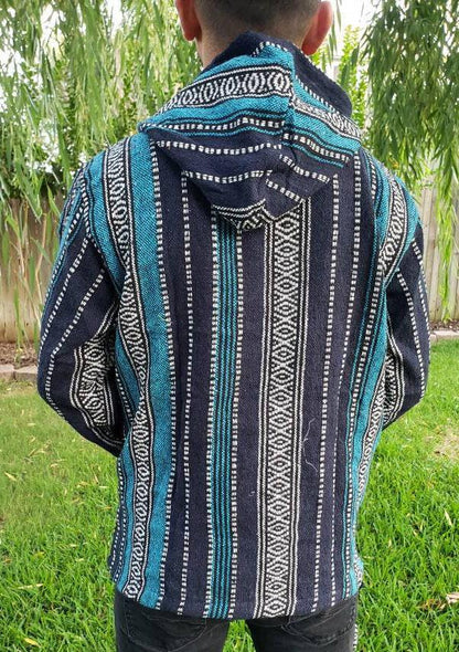 Namaste blue/green hippie unisex puncho retro multicolored baja nepalese pullover limited edition handmade fashionable gheri warm pullover
