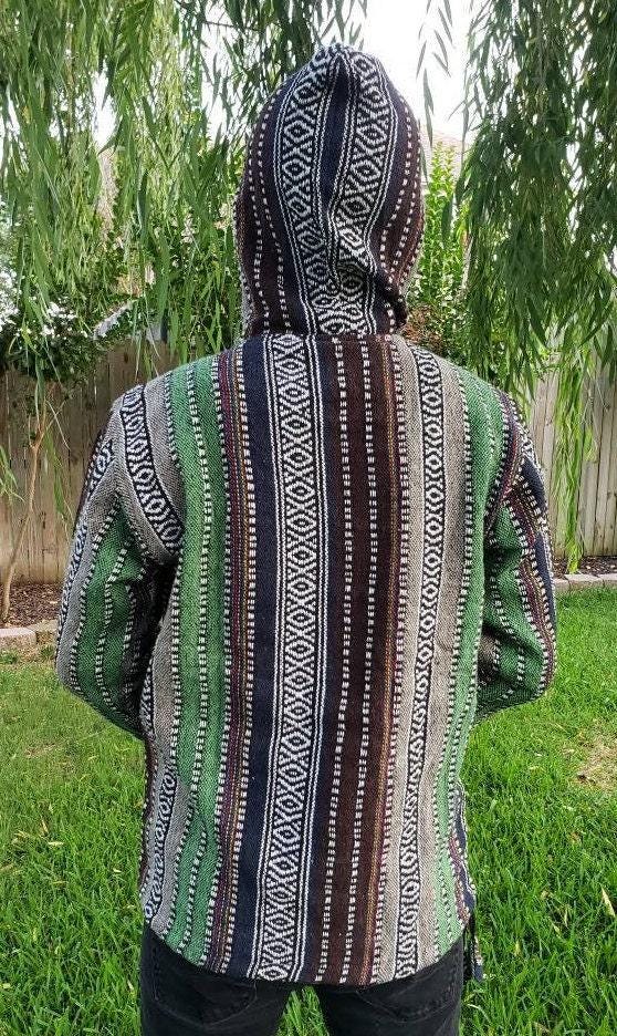Namaste blue/green hippie unisex puncho retro multicolored baja nepalese pullover limited edition handmade fashionable gheri warm pullover