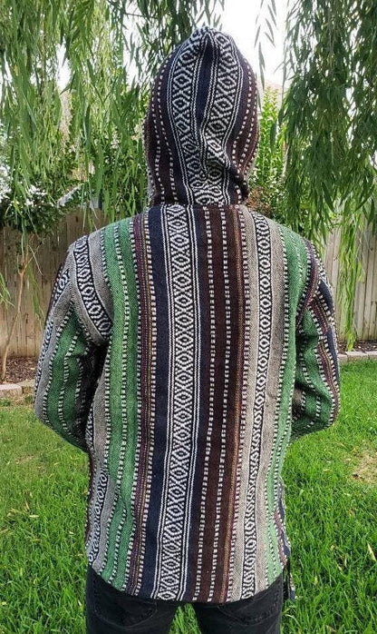 Namaste blue/green hippie unisex puncho retro multicolored baja nepalese pullover limited edition handmade fashionable gheri warm pullover