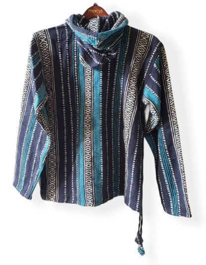 Namaste blue/green hippie unisex puncho retro multicolored baja nepalese pullover limited edition handmade fashionable gheri warm pullover