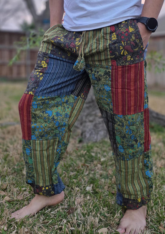 Bohemian unisex multicolor handmade hippie patchwork stonewashed cotton boho comfy festival reggae stonewashed yoga pants trouser