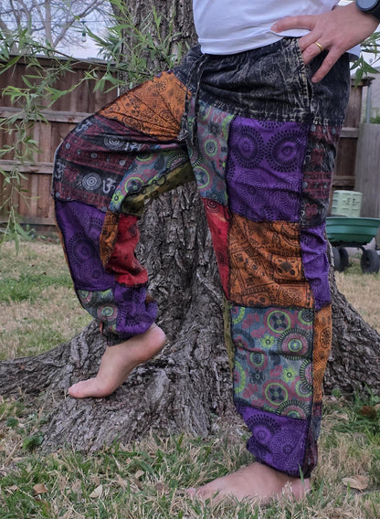 Bohemian unisex multicolor handmade hippie patchwork stonewashed cotton boho comfy festival reggae stonewashed yoga pants trouser