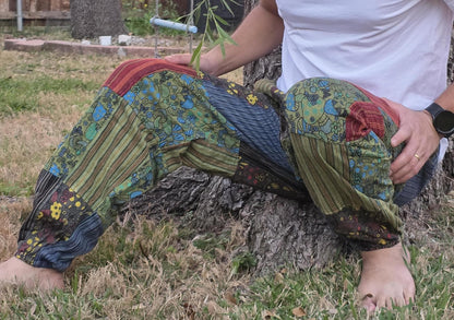 Bohemian unisex multicolor handmade hippie patchwork stonewashed cotton boho comfy festival reggae stonewashed yoga pants trouser