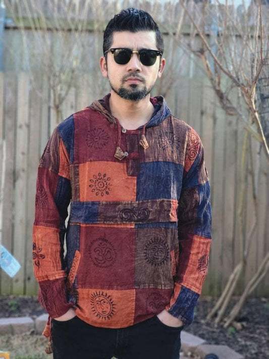 Namaste patchwork unisex handmade organic eco friendly colorful hippie cotton nepalese vegan light weight hoodie sweat shirt