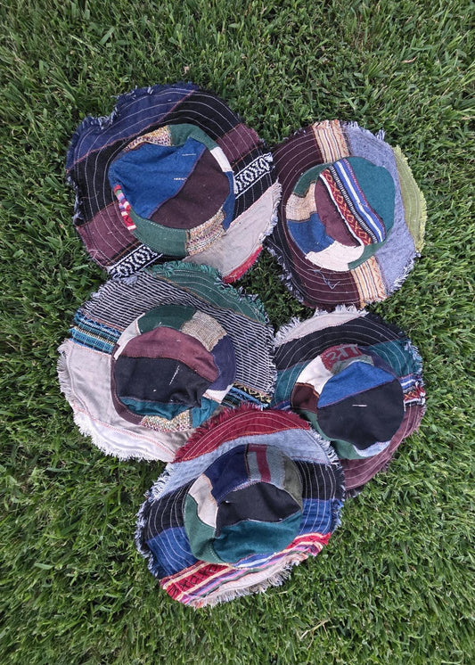 Namaste Fashionable Unisex Multicolor Handmade Flowers Hippie Durable Patchwork Eco-Friendly Organic Hemp Wire Rim Hat