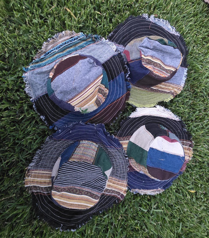 Namaste Fashionable Unisex Multicolor Handmade Flowers Hippie Durable Patchwork Eco-Friendly Organic Hemp Wire Rim Hat
