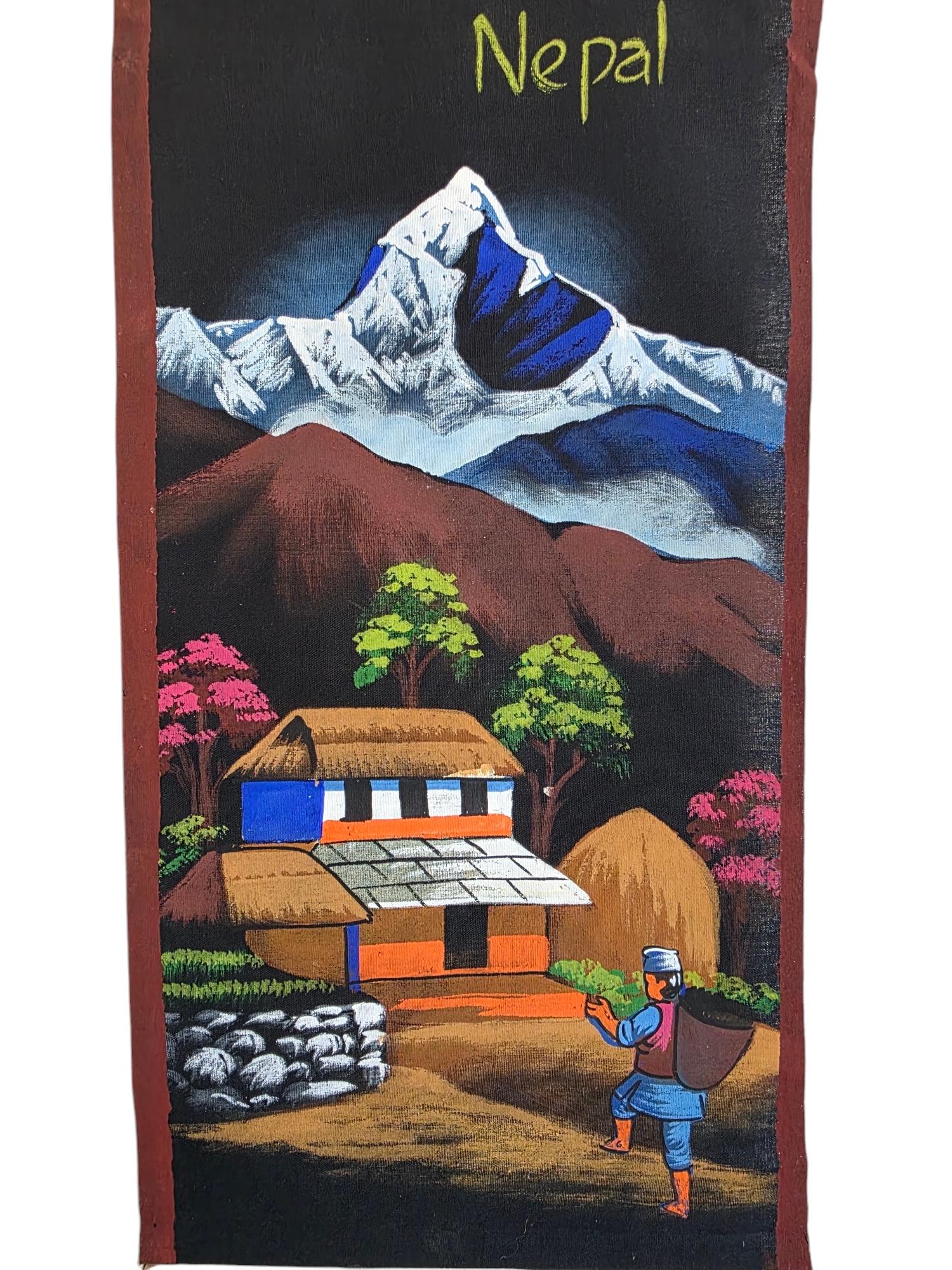 Namaste handmade mountain nepalese village authentic cloth hand-painted wall hanging artwork