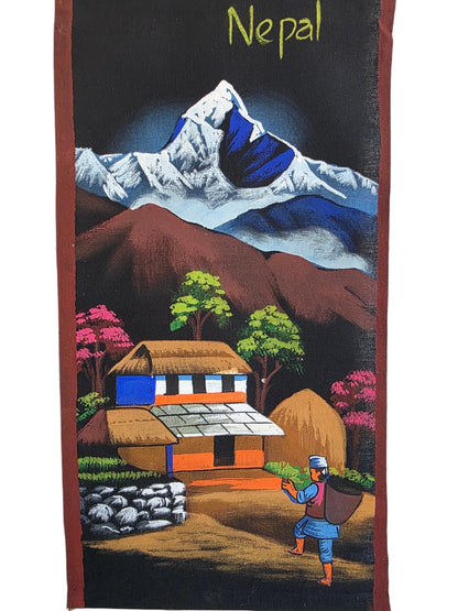 Namaste handmade mountain nepalese village authentic cloth hand-painted wall hanging artwork
