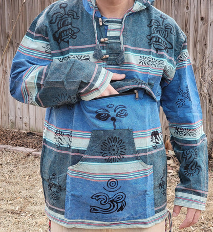 Namaste patch lined organic unisex handmade colorful festival hippie strong cotton stonewashed hoodie