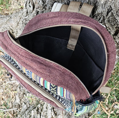 Namaste organic natural himalayan hemp with mushroom embroidery large nepalese boho hippie durable cute printed unisex backpack
