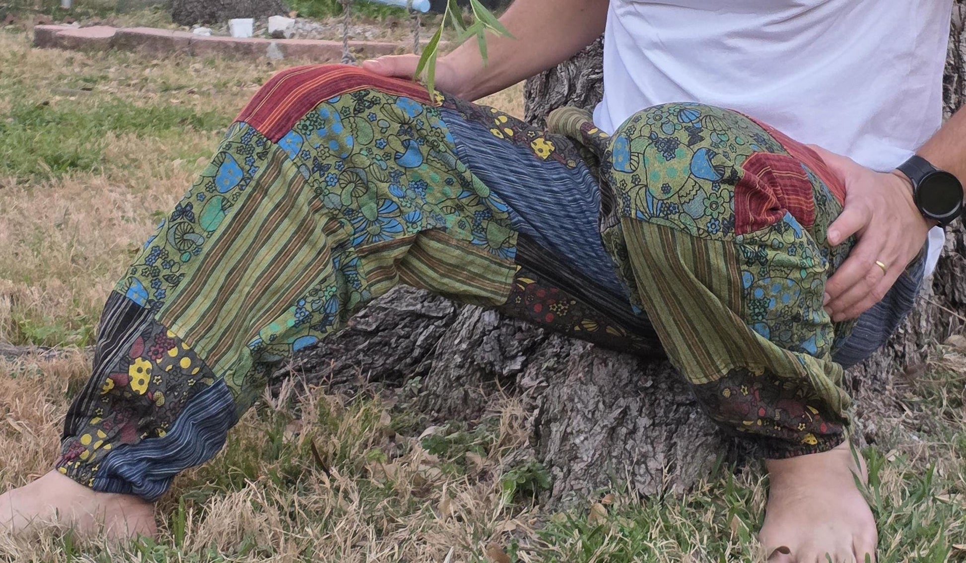 Namaste fashionable unisex multicolor handmade hippie patchwork non acidic dyed cotton boho comfy festival stonewashed yoga pants trouser