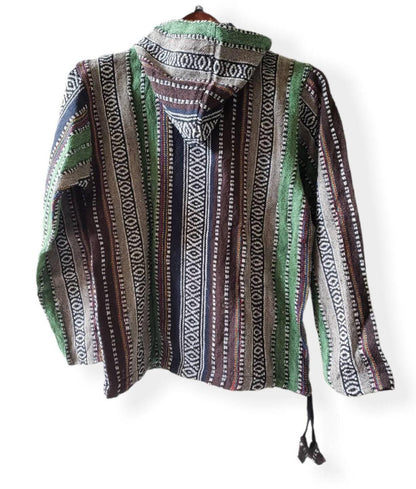 Namaste blue/green hippie unisex puncho retro multicolored baja nepalese pullover limited edition handmade fashionable gheri warm pullover