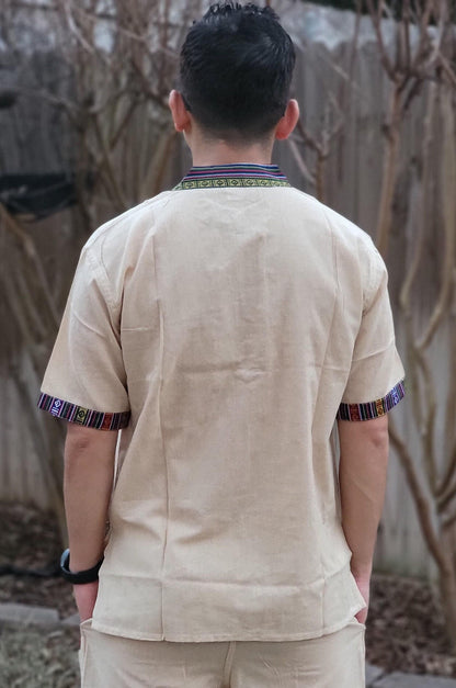 Namaste holiday unisex plain handmade nepalese 100% cotton with border gheri organic top/kurta rn