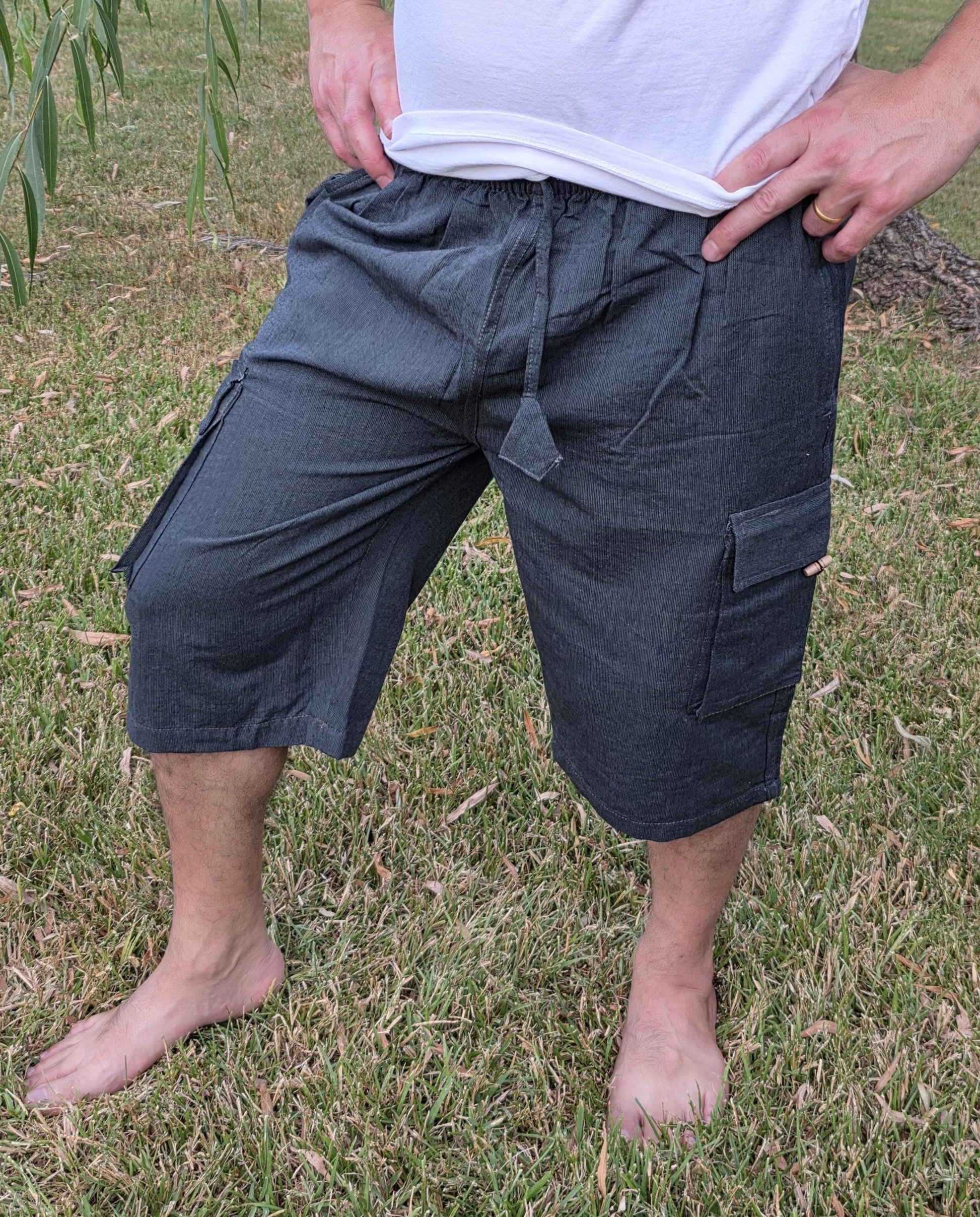 Bohemian handmade cotton unisex elastic quarter pants cargo shorts
