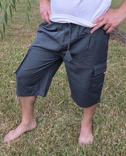 Bohemian handmade cotton unisex elastic quarter pants cargo shorts