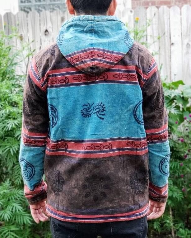 Namaste printed fashionable unisex multicolor fleece lined cotton hoodie handmade double layered jacket