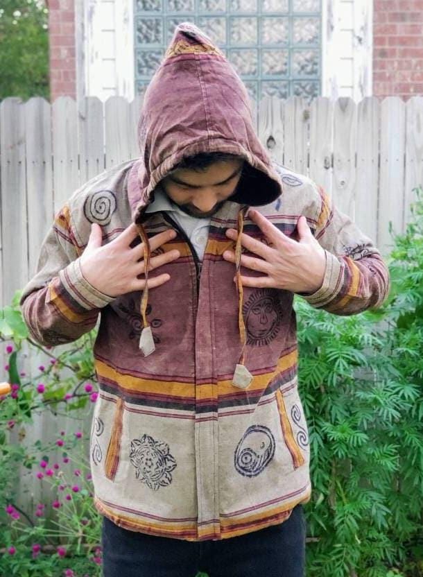 Namaste printed fashionable unisex multicolor fleece lined cotton hoodie handmade double layered jacket