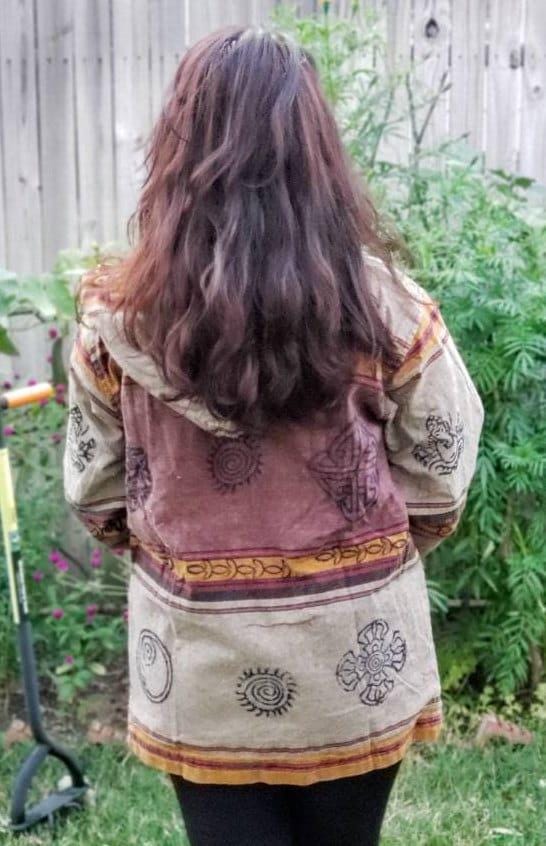 Namaste printed fashionable unisex multicolor fleece lined cotton hoodie handmade double layered jacket