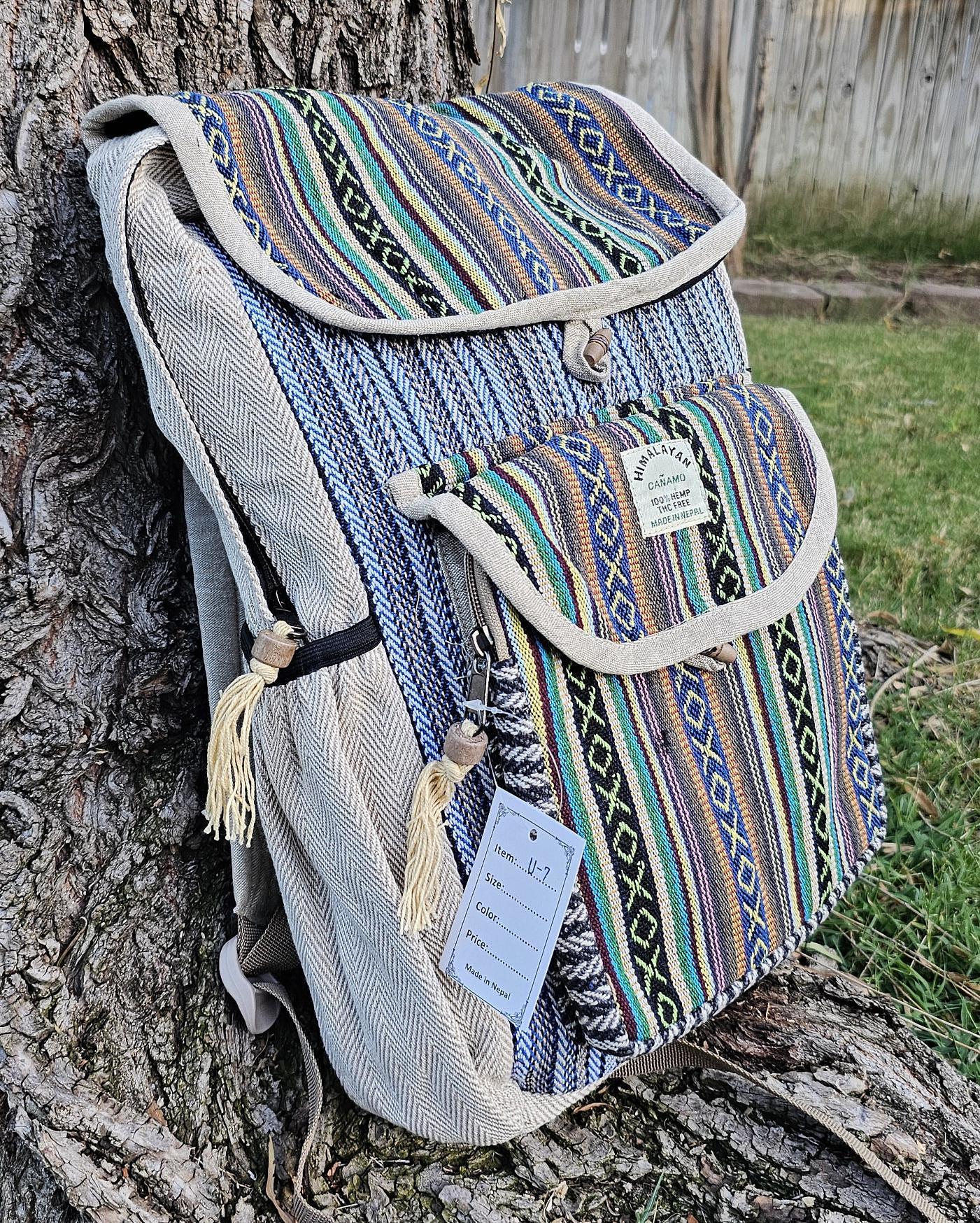 Namaste hemp large rectangular handmade unisex organic backpack