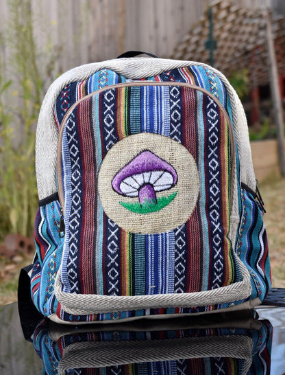 Namaste bohemian mushroom embroidery fashionable unisex multicolor natural gheri with handmade organic vegan eco-friendly backpack.